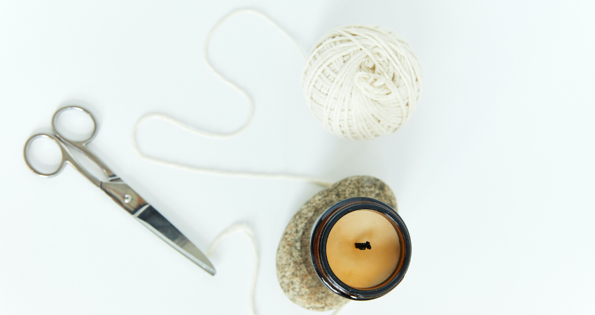 Photograph from above of a candle-making kit